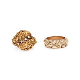 TWO YELLOW GOLD RINGS