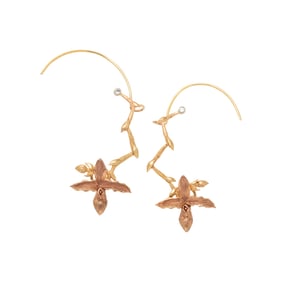 BICOLOR GOLD AND DIAMOND ORCHID EARRINGS