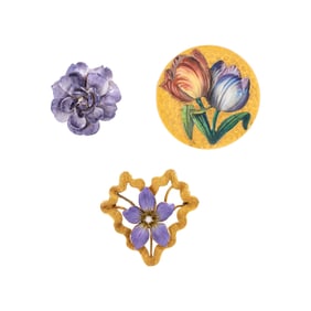 COLLECTION OF ENAMEL FLOWER PINS