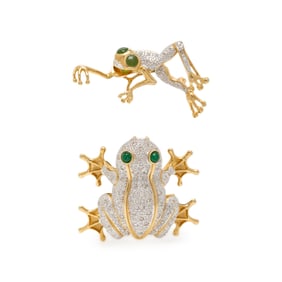 TWO DIAMOND AND GOLD FROG BROOCHES