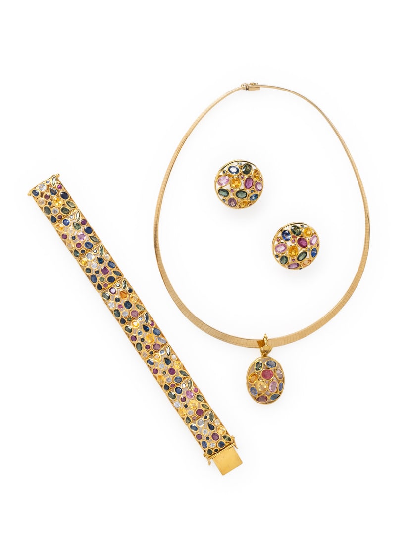 YELLOW GOLD AND MULTICOLOR SAPPHIRE SUITE (1 of 2)