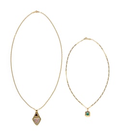 TWO YELLOW GOLD AND MULTIGEM NECKLACES