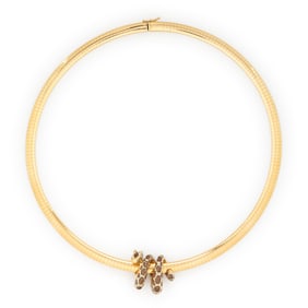 YELLOW GOLD OMEGA NECKLACE WITH SNAKE SLIDE CHARM