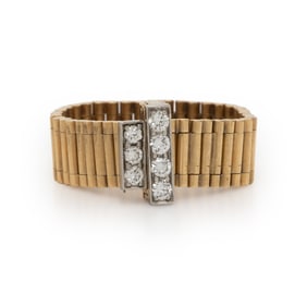 YELLOW GOLD AND DIAMOND ADJUSTABLE BUCKLE RING