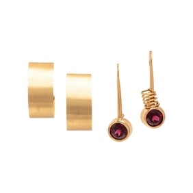 TWO PAIRS OF GOLD EARRINGS