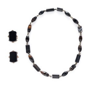 COLLECTION OF BANDED AGATE JEWELRY