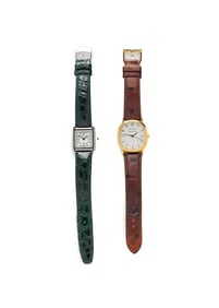 TIFFANY & CO., TWO STAINLESS STEEL WATCHES WITH EXOTIC LEATHER STRAPS