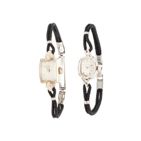 TWO 14K WHITE GOLD WATCHES BY HAMILTON AND LONGINES