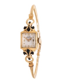 GIRARD-PERREGAUX, 14K YELLOW GOLD AND ENAMEL WATCH