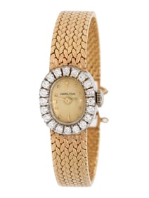 HAMILTON, YELLOW GOLD AND DIAMOND WATCH