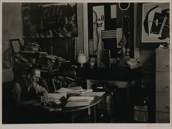 Brassai (Gyula Halasz): Brassai (Gyula Halasz) Hungarian (1899-1984)Le Corbusier in his Studio, 1940gelatin silver printSigned Brassai lower right on print11 x 14 inches