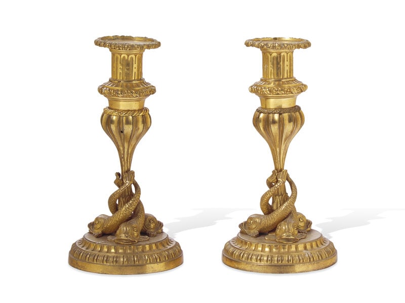 A Pair of Continental Gilt Bronze Candlesticks: A Pair of Continental Gilt Bronze Candlesticks Height 8 1/8 inches. Property of a Main Line Gentleman, Pennsylvania This lot is located in Philadelphia.