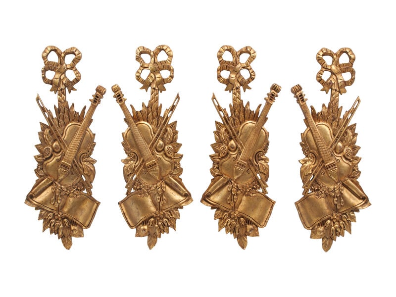 A Set of Four Giltwood Wall Trophies: A Set of Four Giltwood Wall Trophies 20th Century Height 43 x width 16 inches. This lot is located in Chicago.