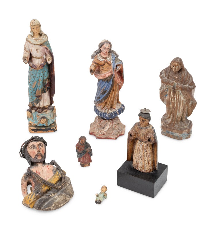 Seven Continental Carved and Polychromed Santos Figures (1 of 4)
