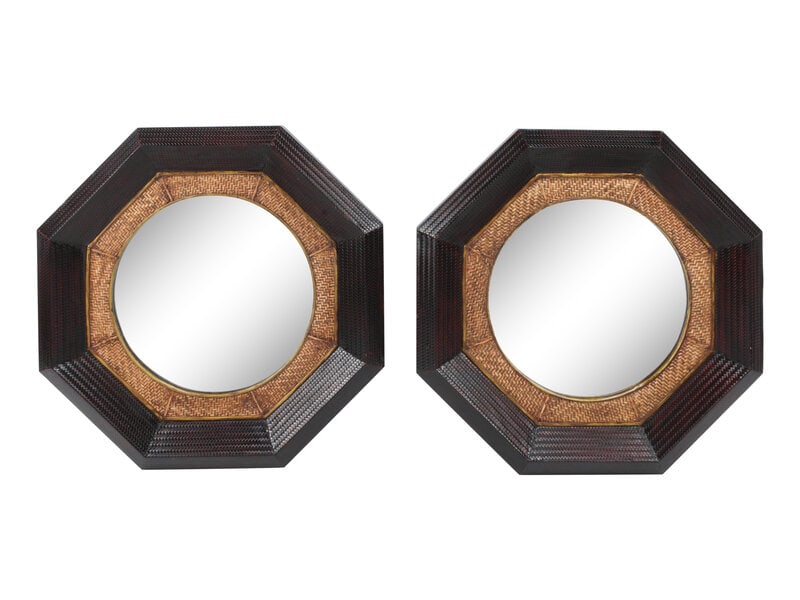 A Pair of Portuguese Style Caned Octagonal Mirrors (1 of 2)
