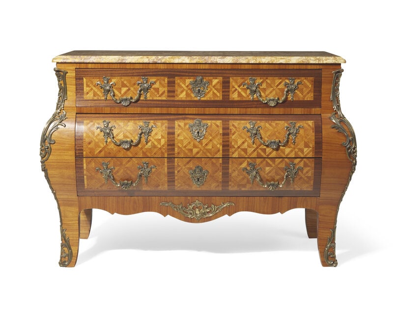 A Louis XV Style Gilt-Bronze Mounted Parquetry Bombé Commode with Breccia persichina Marble Top (1 of 4)