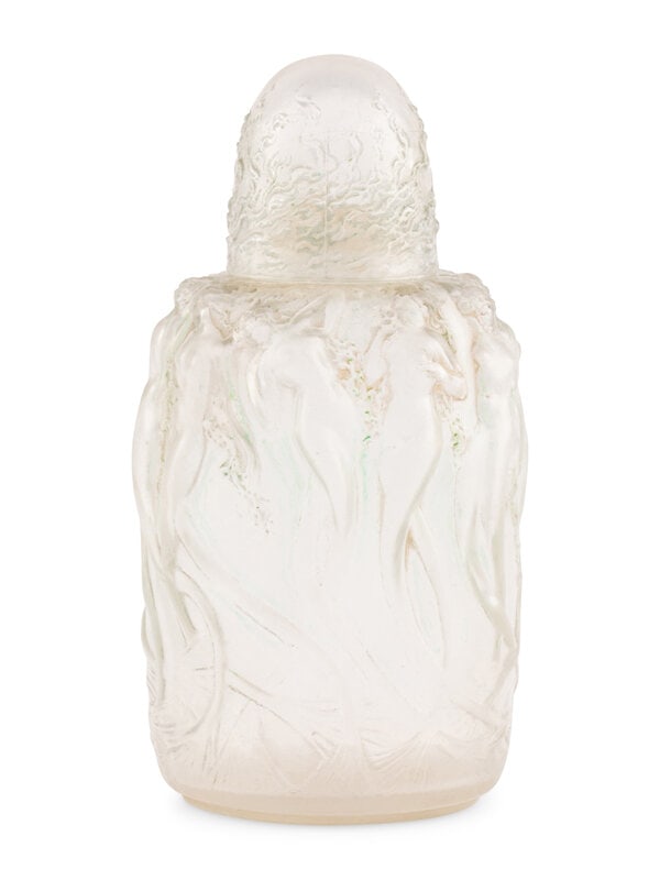 A Lalique Frosted Glass 'Sirenes' Perfume Bottle: A Lalique Frosted Glass 'Sirenes' Perfume Bottle Early 20th Century Height 6 3/4 inches. This lot is located in Chicago.