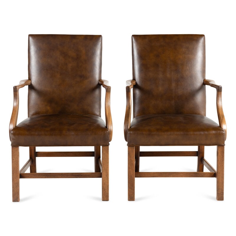 A Pair of George III Style Mahogany Library Chairs: A Pair of George III Style Mahogany Library Chairs 20th Century Height 38 x width 25 x depth 26 inches. A Legacy of Tradition: Property from an Important Private Collection