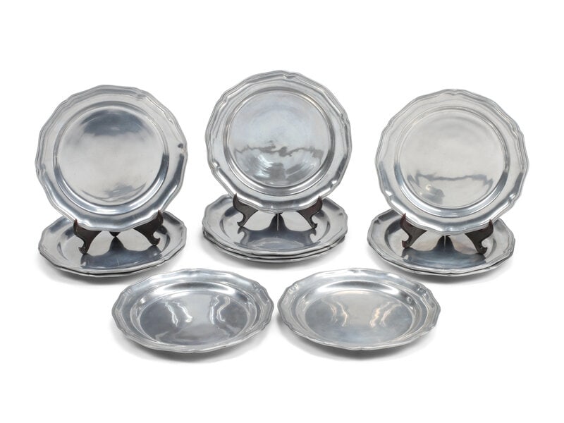 A Group of Twelve Pewter Scalloped Plates (1 of 4)