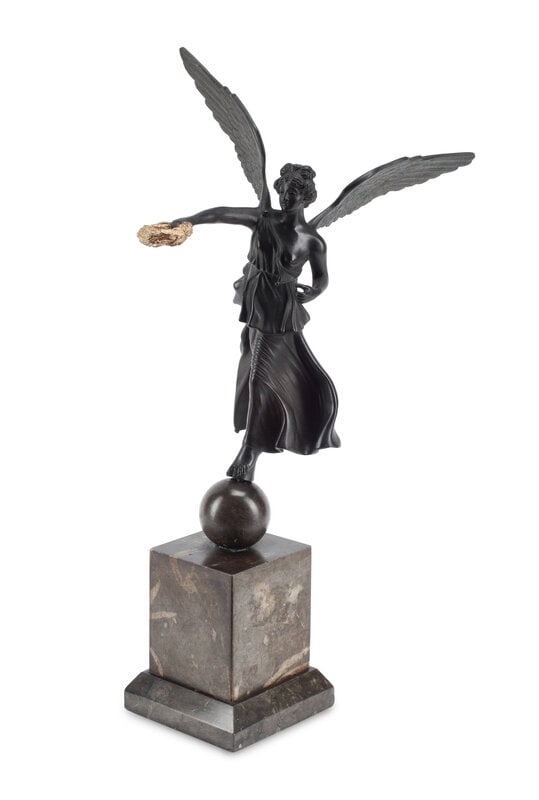 A Patinated and Parcel Gilt Bronze Figure of Winged Liberty (1 of 3)