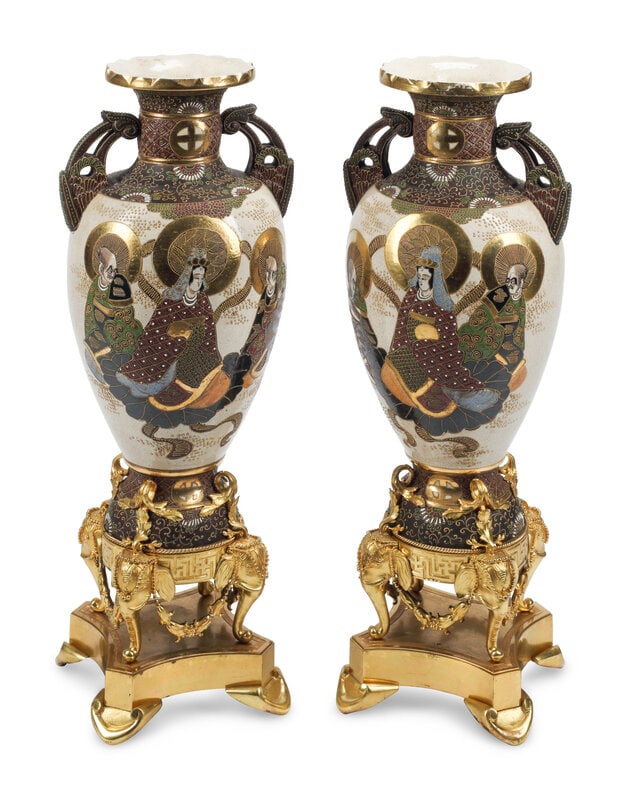 A Pair of Satsuma Porcelain and French Gilt Bronze Mounted Vases (1 of 4)