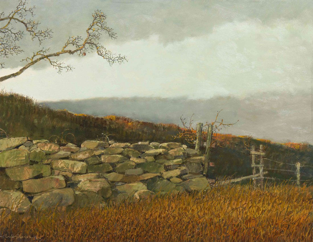 Eric Sloane, (American, 1905-1985), The Stone Wall: Eric Sloane (American, 1905-1985) The Stone Wall oil on masonite signed Eric Sloane N.A. (lower left) 24 x 30 inches. Provenance: Green River Gallery, Millerton, New York So