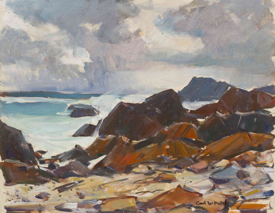 Carl W. Peters, (American, 1897-1980), Over the Rocks: Carl W. Peters (American, 1897-1980) Over the Rocks oil on board signed Carl W. Peters (lower left) 16 x 20 inches. Property from R.H. Love Galleries, Chicago, Illinois