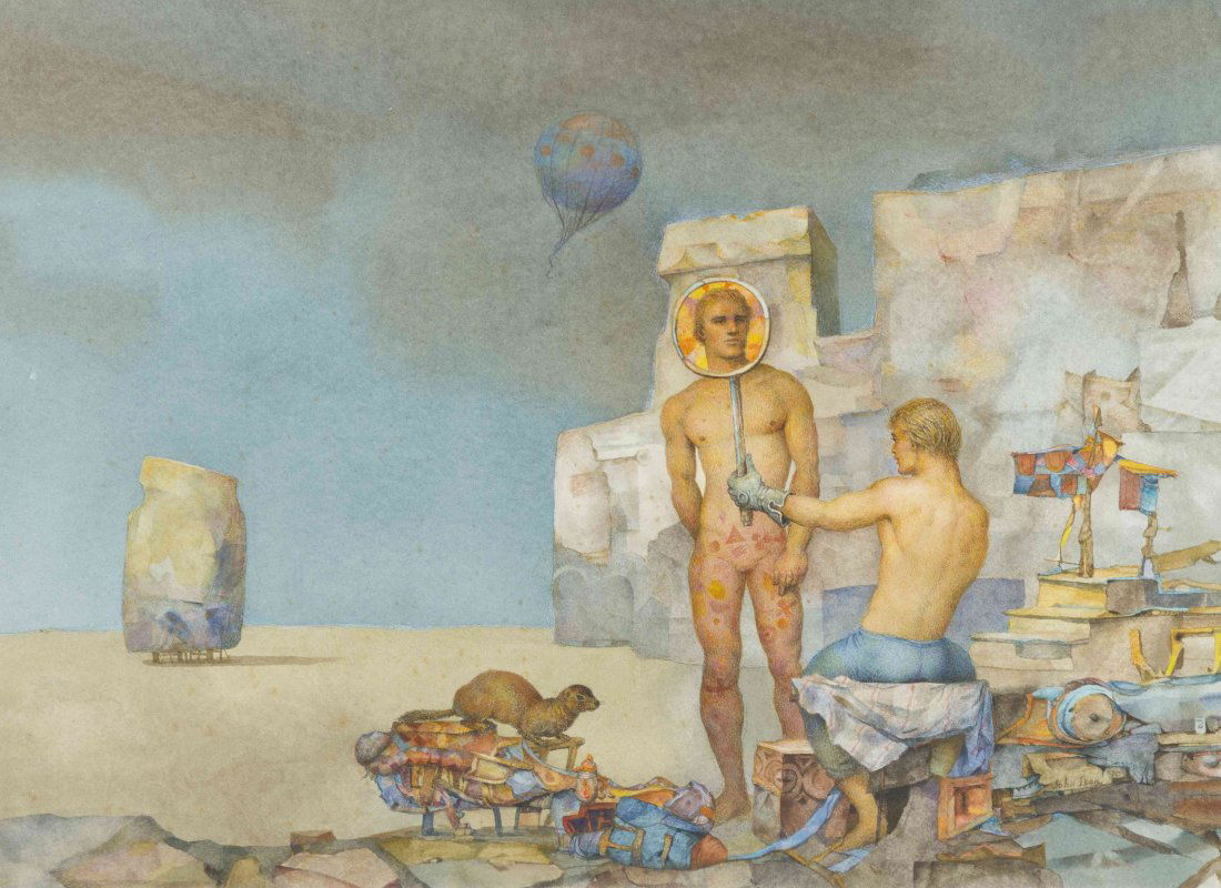 John B. Lear, (American, b. 1910), Eclipse, 1990: John B. Lear (American, b. 1910) Eclipse, 1990 watercolor signed John Lear and dated (lower right); signed and titled (verso) 14 x 17 3/4 inches.