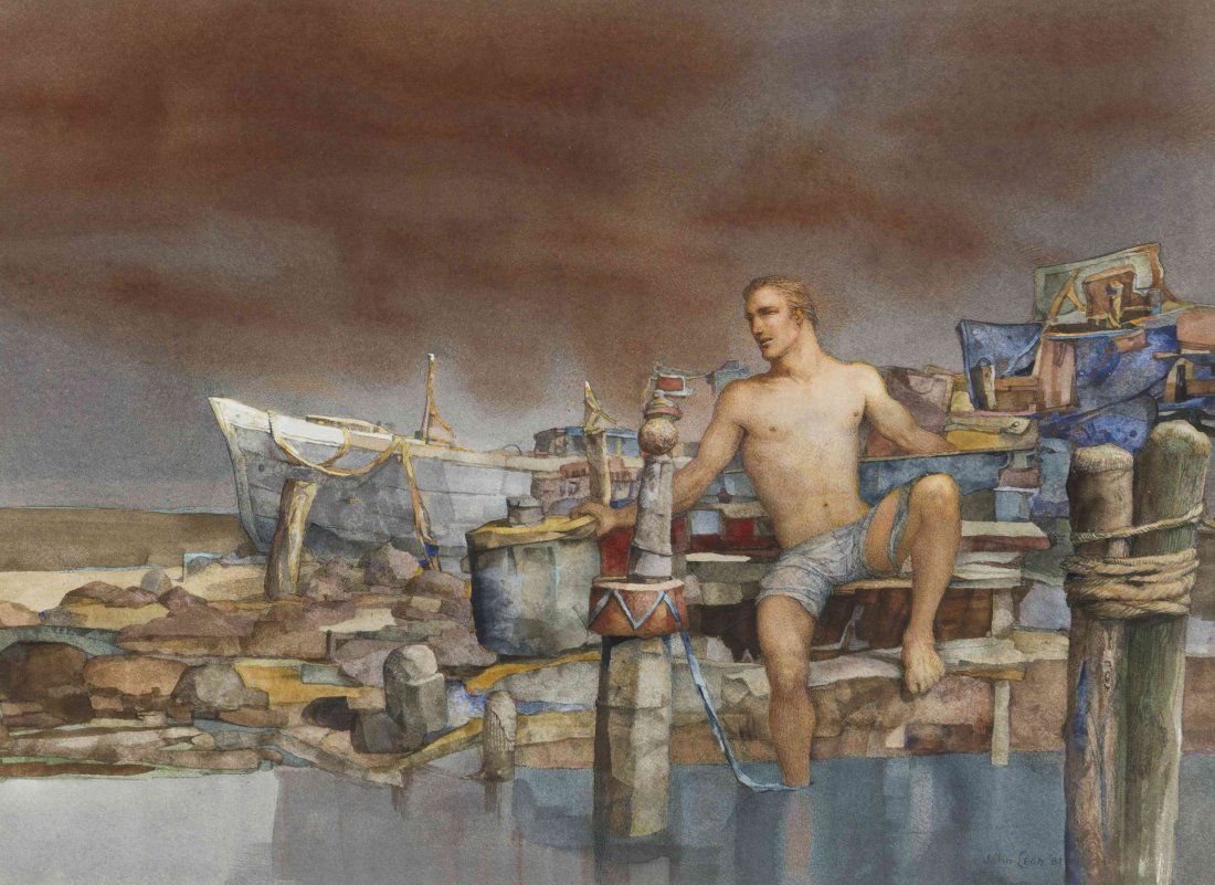 John B. Lear, (American, b. 1910), Lessening Light, 198: John B. Lear (American, b. 1910) Lessening Light, 1981 watercolor signed John Lear and dated (lower right) 14 x 18 inches. Provenance: Pearl Fox Gallery, Melrose Park, Pennsylv