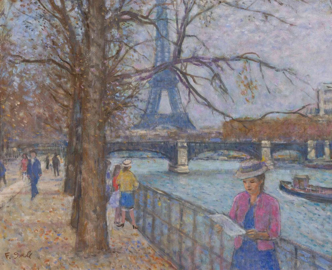 Francois Gall, (French, 1912-1987), Along the Seine: Francois Gall (French, 1912-1987) Along the Seine oil on canvas signed F. Gall (lower left); signed and titled (verso) 20 x 24 inches.