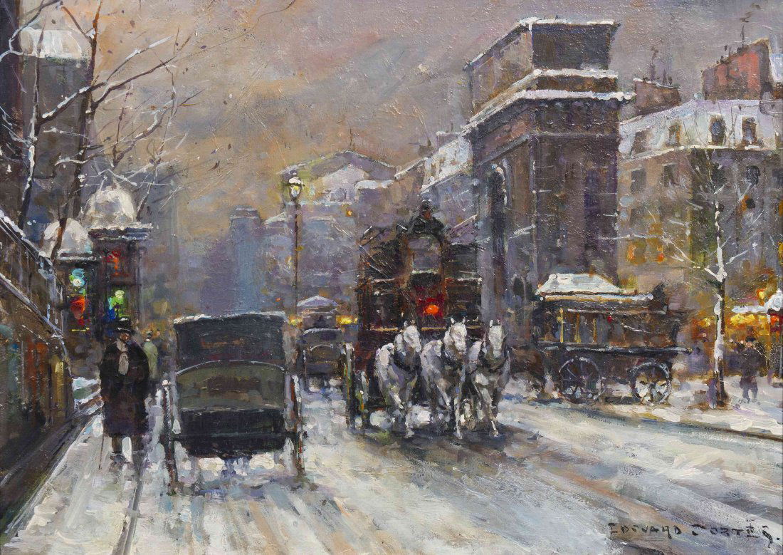 Edouard Leon Cortes, (French, 1882-1969), Porte Saint-M: Edouard Leon Cortes (French, 1882-1969) Porte Saint-Martin oil on canvas signed Edouard Cortes (lower right) 13 x 18 inches. David Klein has kindly confirmed the authenticity of t