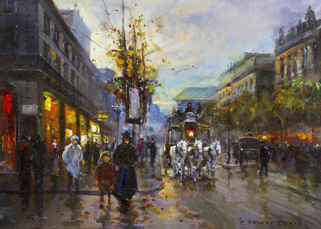 Edouard Leon Cortes, (French, 1882-1969), Boulevard de : Edouard Leon Cortes (French, 1882-1969) Boulevard de la Madeleine oil on canvas signed Edouard Cortes (lower right) 13 x 18 inches. David Klein has kindly confirmed the authentici