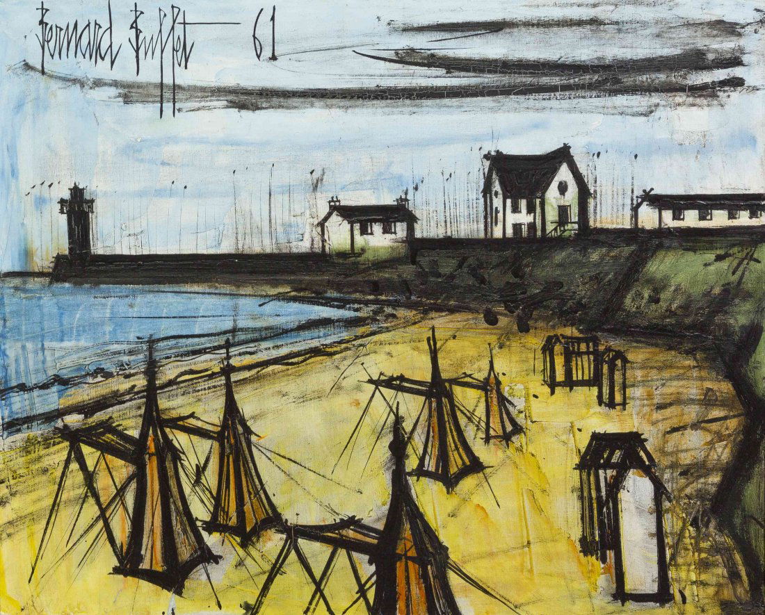 Bernard Buffet, (French, 1928-1999), Bord de Plage, 196: Bernard Buffet (French, 1928-1999) Bord de Plage, 1961 oil on canvas signed Bernard Buffet and dated (upper left) 20 3/4 x 25 1/8 inches. Provenance: Niveau Gallery, New York