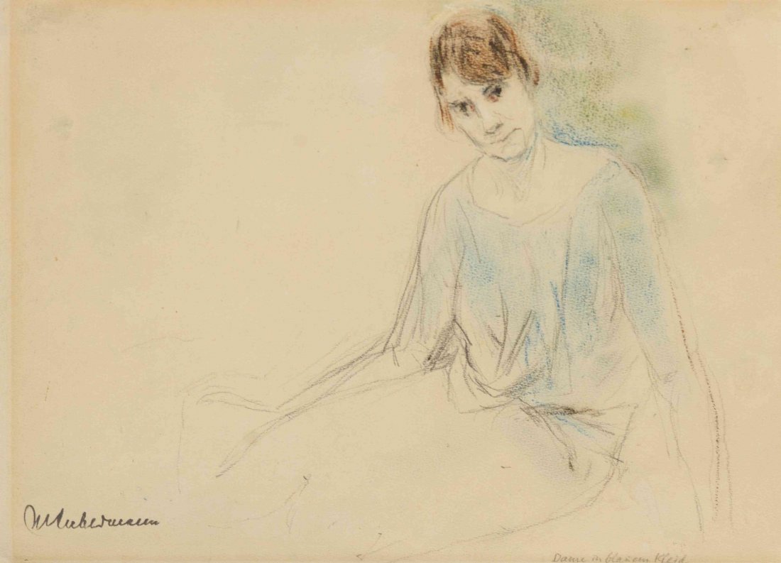 Max Liebermann, (German, 1847-1935), Woman in Blue: Max Liebermann (German, 1847-1935) Woman in Blue pastel signed M. Liebermann (lower left) 7 3/4 x 10 3/4 inches.