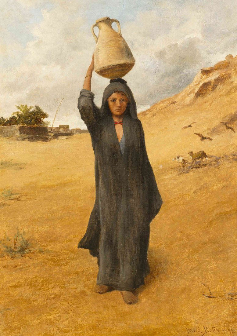 David Bates, (British, 1840-1921), An Arab Girl, 1892: David Bates (British, 1840-1921) An Arab Girl, 1892 oil on canvas signed David Bates and dated (lower right); signed, titled and dated (verso) 22 1/4 x 15 inches.