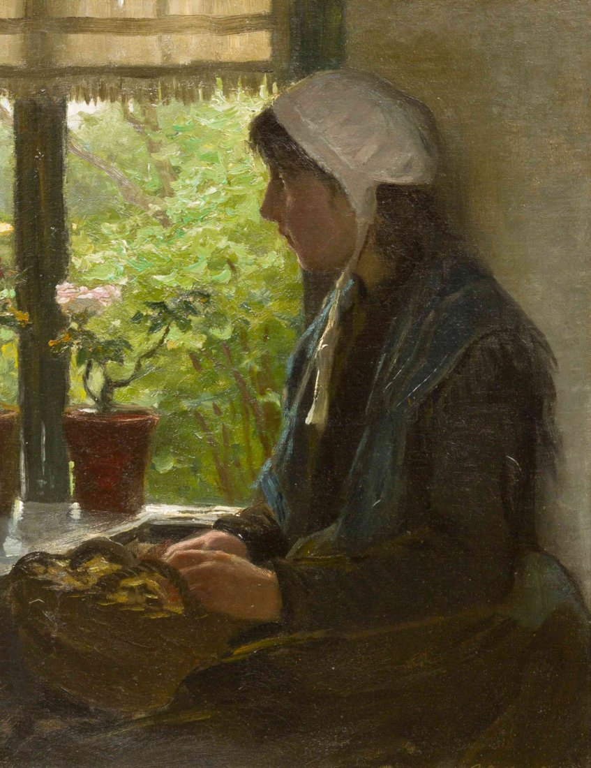 Willy Martens, (Dutch, 1856-1927), Girl Seated by Windo: Willy Martens (Dutch, 1856-1927) Girl Seated by Window oil on canvas signed W. Martens (lower right) 16 1/4 x 13 inches. Property from R.H. Love Galleries, Chicago, Illinois