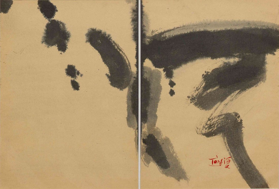 T'ang Haywen, (Chinese, 1927-1991), No. 16 (diptych) to: T'ang Haywen (Chinese, 1927-1991) No. 16 (diptych) together with another ink on paper signed T'ang H (lower right) Each: 11 3/4 x 16 1/2 inches. Property from The Anne and Jacques Bar