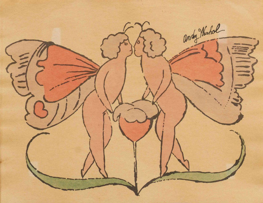 Andy Warhol, (American, 1928-1987), Untitled VII (from: Andy Warhol (American, 1928-1987) Untitled VII (from In the Bottom of My Garden series), 1955 lithograph with handcoloring signed Andy Warhol (upper right) 7 1/4 x 10 1/2 inch