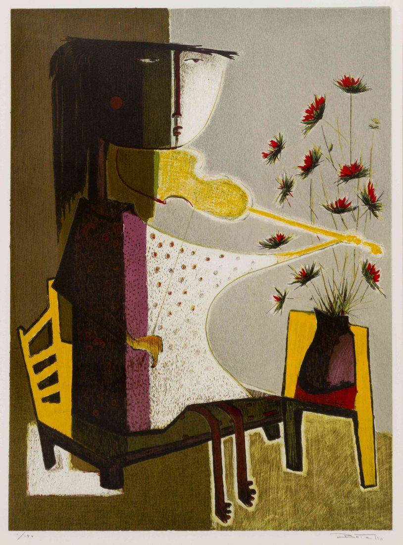 Angel Botello, (Puerto Rican, 1913-1986), The Violinist: Angel Botello (Puerto Rican, 1913-1986) The Violinist lithograph edition 1/150, signed Botello (lower right) 23 x 17 inches.
