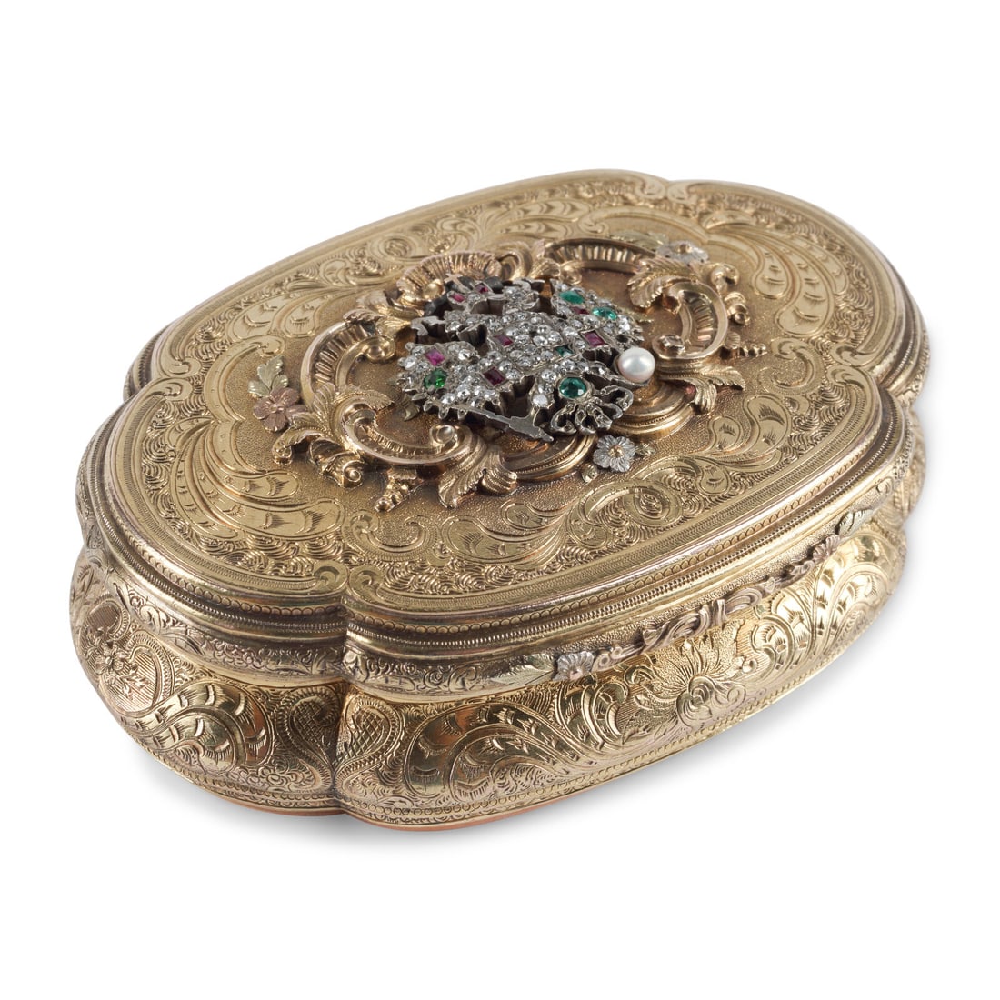 A German 14-Karat Gold and Jewel Mounted Snuff Box (1 of 3)