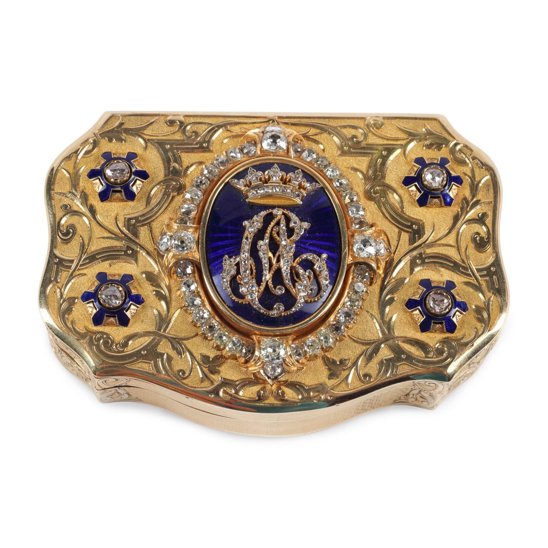 A French Gold, Diamond, and Guilloché Enamel Snuff Box (1 of 3)