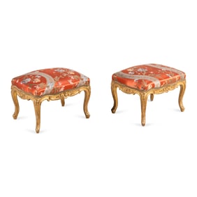 A Pair of Louis XV Style Giltwood Tabourets