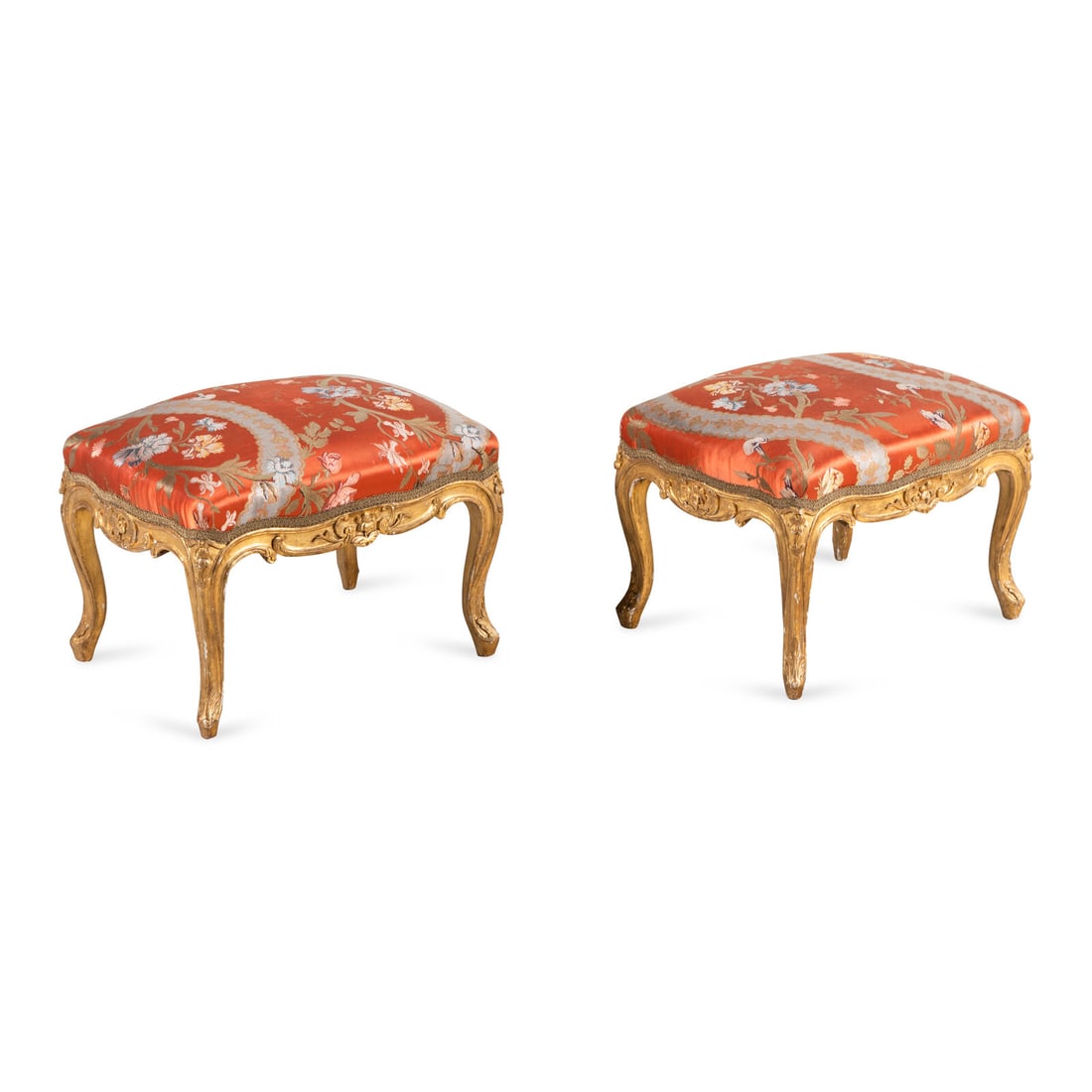A Pair of Louis XV Style Giltwood Tabourets