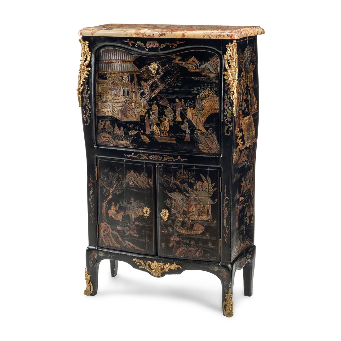 A Louis XV Style Lacquer and Gilt Bronze Mounted Secrétaire à Abattant: A Louis XV Style Lacquer and Gilt Bronze Mounted Secrétaire à Abattant 19th Century Height 46 x width 28 1/2 x depth 12 1/2 inches. This lot is located in Chicago.