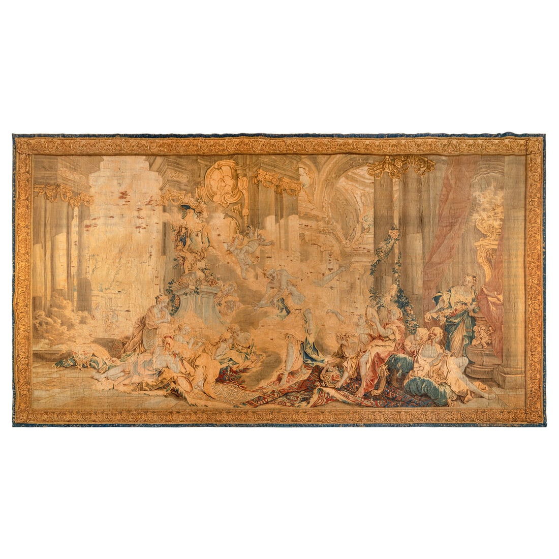 A Beauvais Mythological Tapestry: A Beauvais Mythological Tapestry After a cartoon by François Boucher, woven under direction of Jean-Baptiste Oudry and Nicolas Besnier, Mid 18th Century depicting Zephyr Leading Psyche into the P