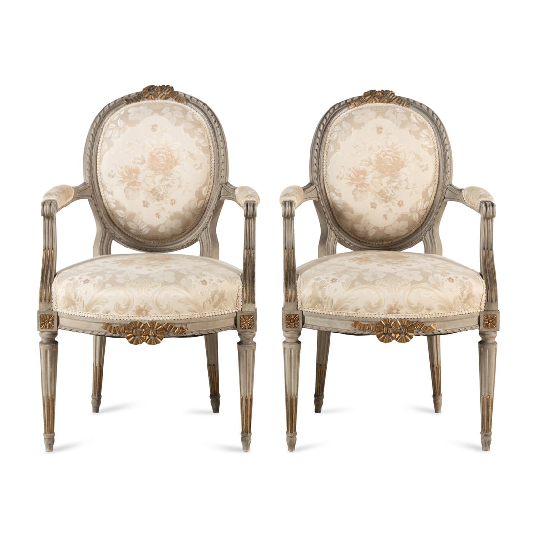 A Pair of Louis XVI Style Gray-Painted and Parcel-Gilt Armchairs (1 of 3)