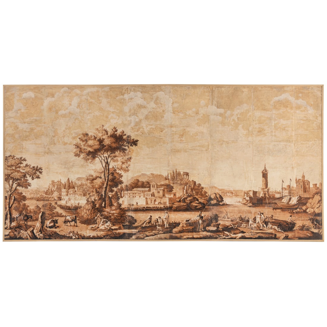 A French Scenic Wallpaper Depicting Palazzo Vinadio: A French Scenic Wallpaper Depicting Palazzo Vinadio Attributed to Joseph Dufour and Co., Early 19th Century Height 79 1/2 x width 164 inches. This lot is located in Chicago.
