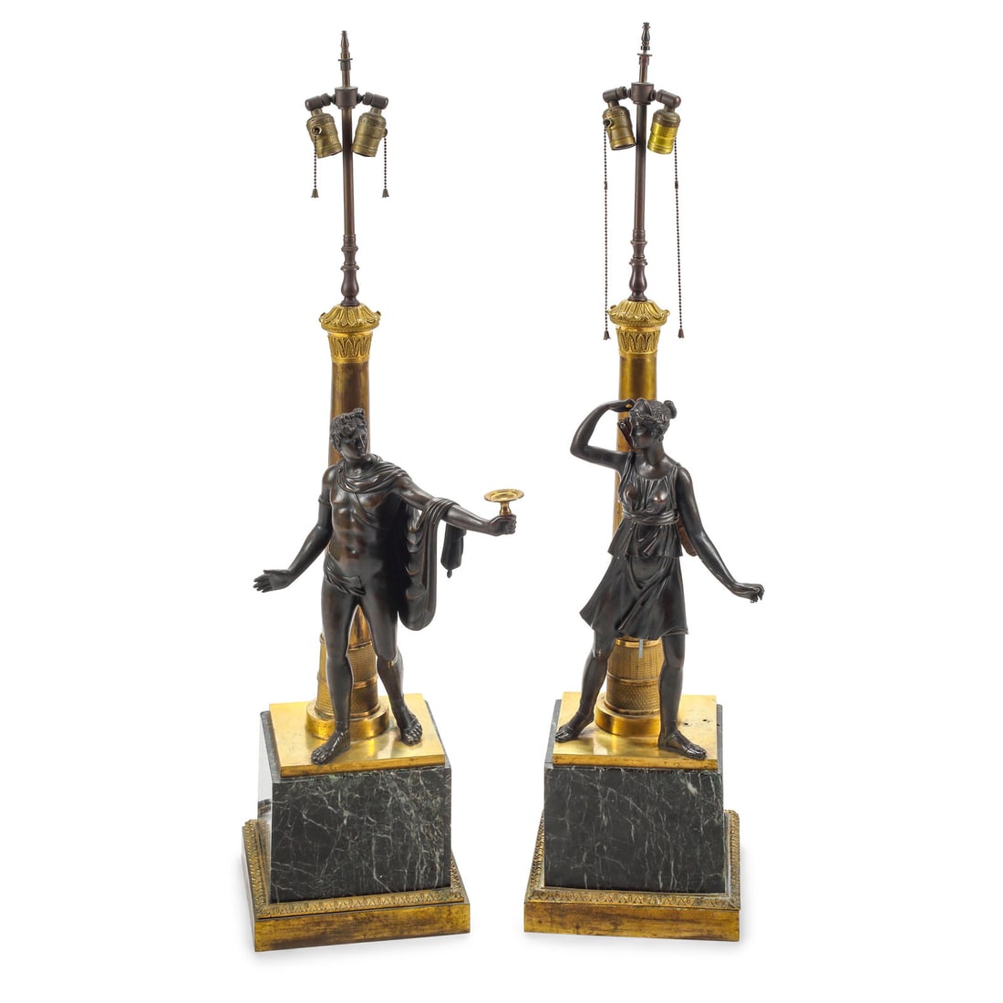 A Pair of French Empire Style Figural Lamps: A Pair of French Empire Style Figural Lamps 19th Century Height 42 inches. This lot is located in Chicago.