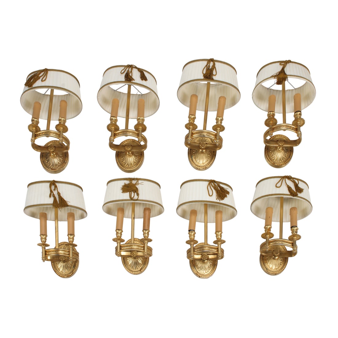 A Set of Eight Empire Style Gilt Bronze Two-Light Sconces (1 of 2)