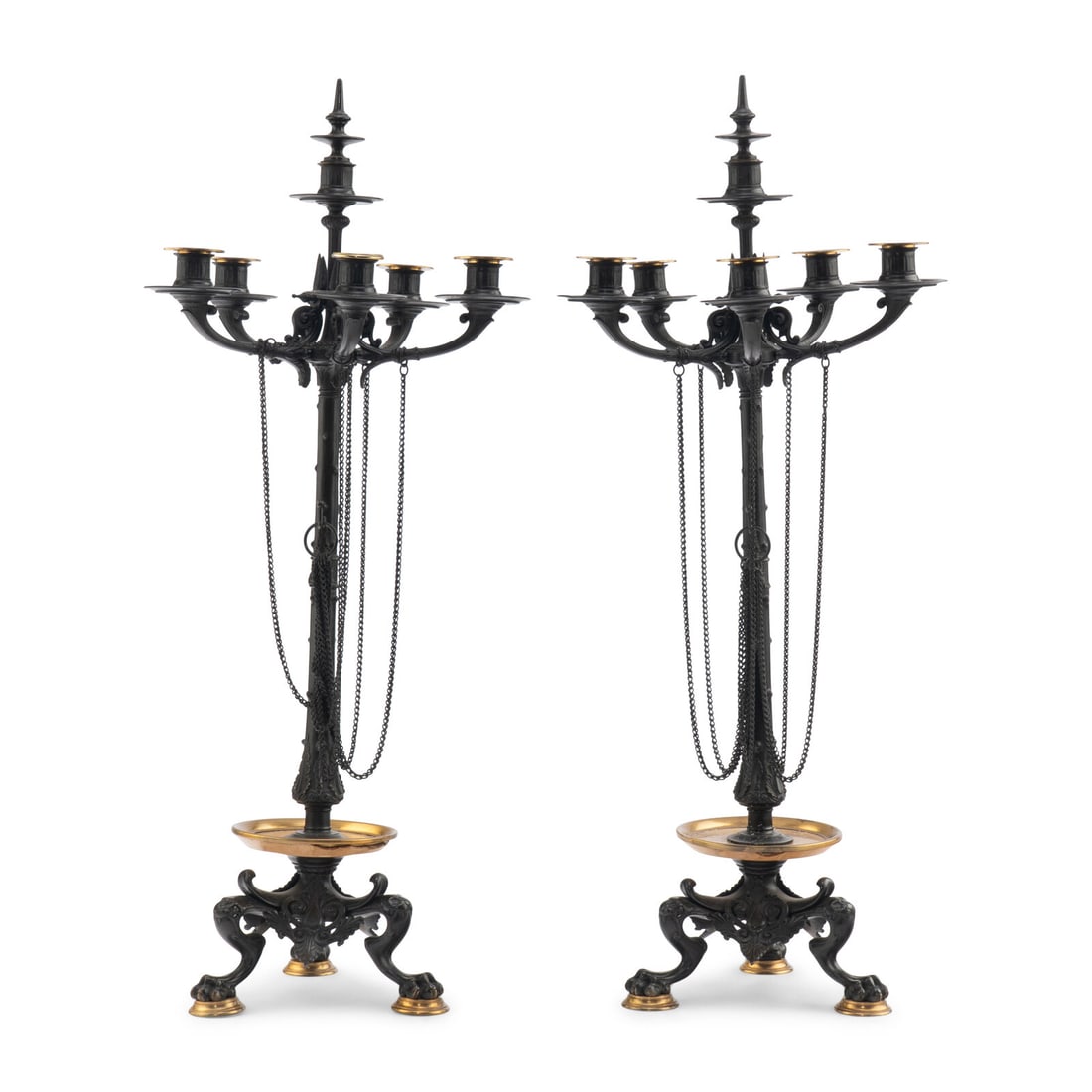 A Pair of French Neoclassical Parcel-Gilt Bronze and Marble Candelabra: A Pair of French Neoclassical Parcel-Gilt Bronze and Marble Candelabra Third Quarter 19th Century Height 28 3/4 inches. Property of a Main Line Gentleman, Pennsylvania This lot is located in Chicago.